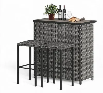 Produktbild von Polyrattan Garten-Barset, 3-teiliger Bartisch, Polyrattan Gartenbar Set Gartenmöbel-Sitzgruppe, Rattan-Bar, Tresen Theke Tisch Barset Bartisch Stehtisch Gartentheke Barhocker Bar-Stuhl Sitzgruppe | Gartenmöbel-Sitzgruppe, Rattan-Bar, Tresen Theke Tisch Barset Bartisch Stehtisch Gartentheke Barhocker