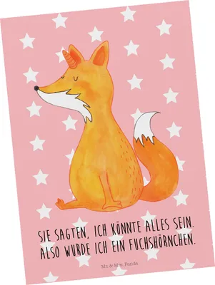 Produktbild von Mr. & Mrs. Panda Ansichtskarte Einhorn Wunsch - Rot Pastell - Geschenk, Füchse, Grußkarte, Ansichtskarten, Fuchs, Unicorn, Postkarte, Kunstkarten, Postkarten, Einhörner