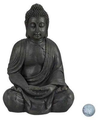 Image de Statue de Bouddha assis, hauteur 70 cm, statue de jardin, statue décorative pour le salon, résistante aux intempéries et au gel, gris foncé