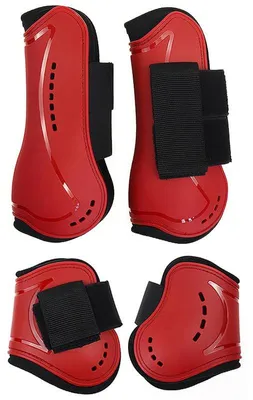 Gamaschen-Set (4 Stück), PU-Hartschale, elastische Riemen, rot, Größe S