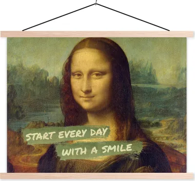 Produktbild von MuchoWow® Textilposter Mona Lisa - Da Vinci - Zitat 120x90 cm mit holzfarbenen Rahmen - Magnetisch