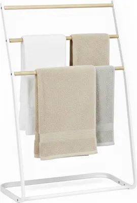Obrázek produktu pro Stojan na ručníky Relaxdays, 3 příčky, na ručníky a oblečení, V x Š x H: 86 x 58 x 30 cm, železo, bílá