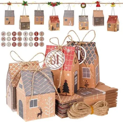 Produktbild von Kerstkalender 2024 mit Zahlenschritten und Weihnachtsgeschenkboxen - Selbstbaugerüst für Weihnachtsdekoration