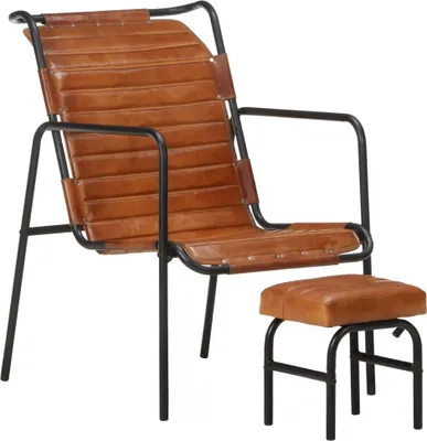 Produktbild von Relaxsessel mit Fußhocker Braun Echtleder