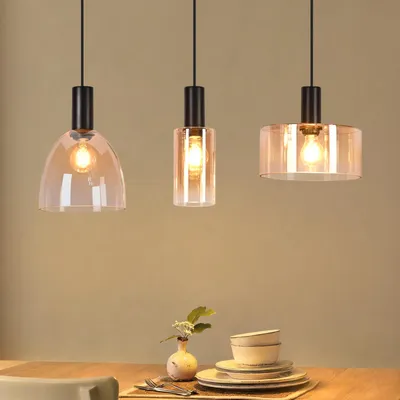 Image de Lampe suspendue ZMH pour table à manger, suspension en verre à 3 ampoules, lampe de table à manger suspendue, lampe de cuisine, hauteur réglable, suspensions pour salon