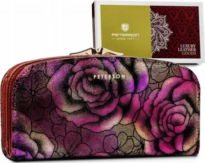 Produktbild von Eine große, geräumige Brieftasche aus natürliches Leder mit Blumenmuster - Peterson