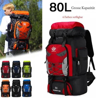 Obrázek produktu pro 80L batoh Vodotěsná lezecká taška Bike Backpack Sportovní taška pro volný čas Backpack Cestovní batoh Trekking Camping Hiking Outdoor Sport, červená, 80L