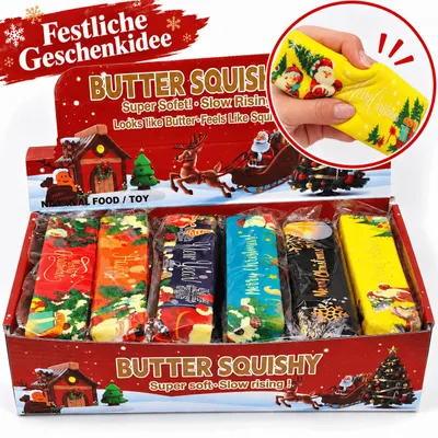 Produktbild von 12er Set Christmas Butter Squishies – Langsam Zurückfedernde Squeeze Toys, Stressabbau Fidget, Weihnachtsdesign, für Erwachsene und Kinder