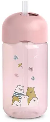 Produktbild von Famanu Trinkbecher für Kinder mit Silikonstrohhalm - Leckfrei und Spülmaschinenfest - 340 ml - Rosa
