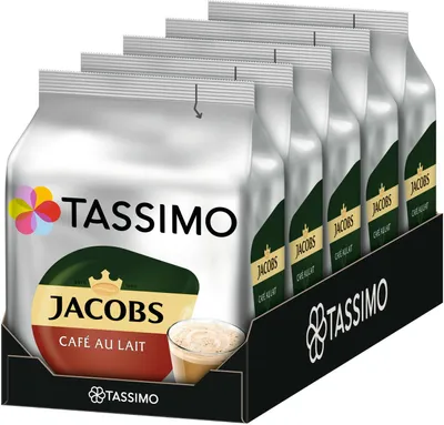 Produktbild von Tassimo Jacobs Café au Lait 5er Pack, Kaffee, Kaffeekapsel, Milchkaffee aus gemahlenem Röstkaffee, 80 T-Discs / Portionen