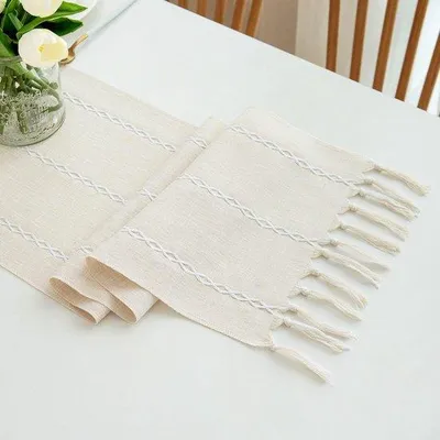 Obrázok produktu pre Béžový polyesterový obrus v štýle vidieckeho domu, 160 x 32 cm