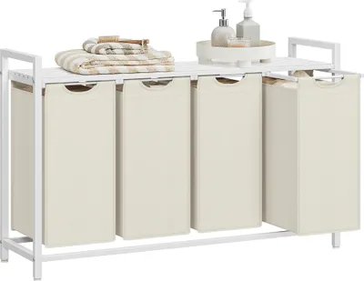 Produktbild von VASAGLE Wäschekorb 4 Fächer, Wäschesammler mit Ablage, Wäschebox, Metallrahmen