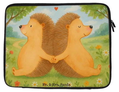 Produktbild von Mr. & Mrs. Panda Hülle Laptop Igel händchenhaltend Design 20 x 28 cm - Weiß - Geschenk, Laptophülle, glücklich, Case, Hochzeit, Jahrestag, Tasche, Laptoptasche, Freundin