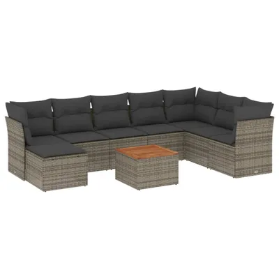 Produktbild von vidaXL 9-tlg. Garten-Sofagarnitur mit Kissen Grau Poly Rattan
