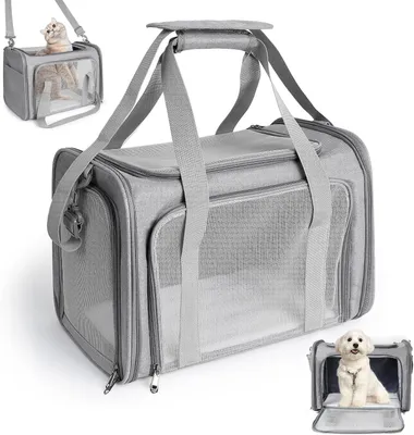 Produktbild von Transporttasche Katze Hund Faltbare, Hundetransportbox mit Einstellbar Schultergurt, Tragfähigkeit 3-6kg, für Mittel Kleine Hund Katze Haustiere im Flugzeug