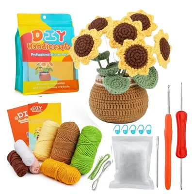 Produktbild von Häkelset Blumen Sonnenblumen - DIY Häkelset Blumen im Topf ab 14 Jahren