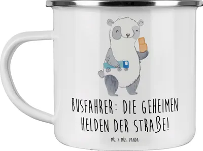 Produktbild von Mr. & Mrs. Panda Teetasse Busfahrer Helden - Weiß - Geschenk, charmant, Emaille Tasse, tägliches Leben, Wertschätzung, Bedanken, Danke, sagen, Kaffeepott, Pott, Haferl