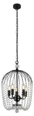 Produktbild von Hängeleuchte, 5-Flammig, Glas, Perlenbehang, schwarz, H 150 cm