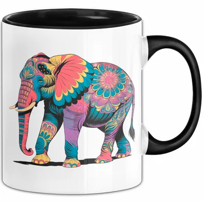 Produktbild von Elefant Tier Blumen Tasse Geschenk Lustige Geschenkidee Spruch (Schwarz)