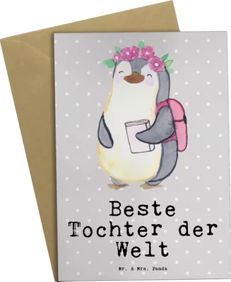 Produktbild von Mr. & Mrs. Panda Grußkarte Pinguin Beste Tochter der Welt - Grau Pastell - Geschenk, weihnachtskarten, Mutter, kommunionskarte, Familie, einladungskarten, Geschenkidee