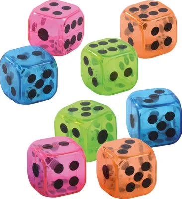 Produktbild von EDUPLAY 130296 transparenter Würfel 2,7 cm mit Mini-Würfel innen, mit einem Wurf 2 Ergebnisse, mehrfarbig, 12-teilig (1 Set)