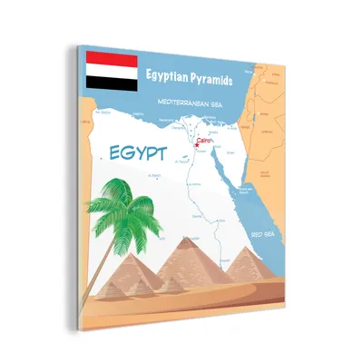 Obrázek produktu pro MuchoWow® Obrazy na skle - Nástěnné obrazy - Fotografie na skle Ilustrace mapy Egypta 60x80cm Nástěnná dekorace ze skla - akrylová malba na sklo - akrylové