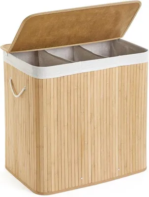 Produktbild von Famanu Wäschekorb aus Bambus - 3 Fächer - 150 Liter - Natur