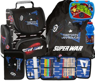 Produktbild von AVENGERS Schulranzen Ergonomisch 5-teilig schulrazen set ranzen rucksack schulrucksack schulranzen CAPTAIN AMERICA MARVEL fur Jungen