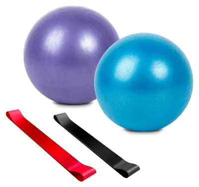 Produktbild von Gymnastikball Set, 25 cm rutschfester Pilates Ball, Yoga Ball mit Stretchband – Schultern, Bauch, Rücken – Pilates, Yoga, Stretching im Fitnessstudio