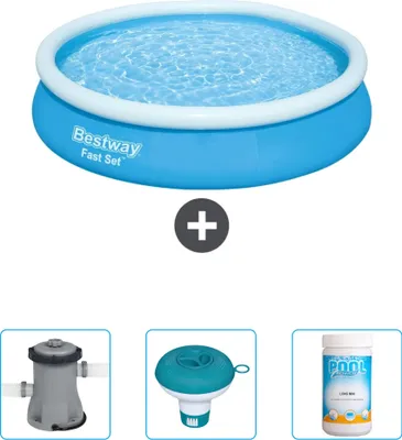 Obrázok produktu pre Bestway okrúhly nafukovací bazén - 366 x 76 cm - modrý - vrátane čerpadla - chlórový plavák - chlór
