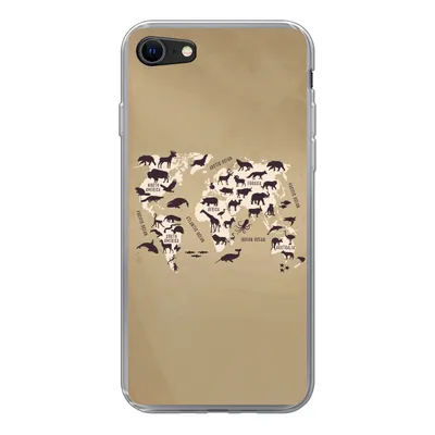 Produktbild von MuchoWow® Handyhülle Schutzhülle Hülle für iPhone 8 Weltkarte - Tiere - Braun Silikon Softcase Handy Hülle - Schutzhaube