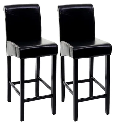 Produktbild von 2er-Set Barhocker, Barstuhl Tresenhocker, Holz - schwarz, dunkle Beine, Leder
