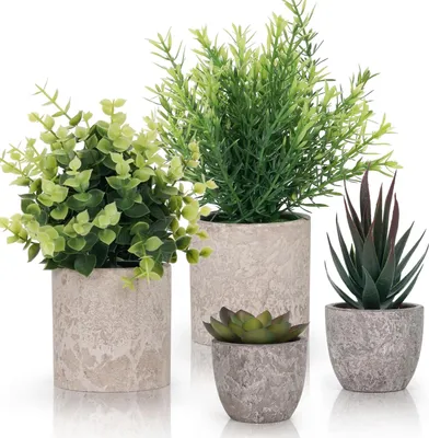 Immagine prodotto di Piccole piante artificiali verdi - Piante artificiali decorative - 4 pezzi - Verde - Plastica