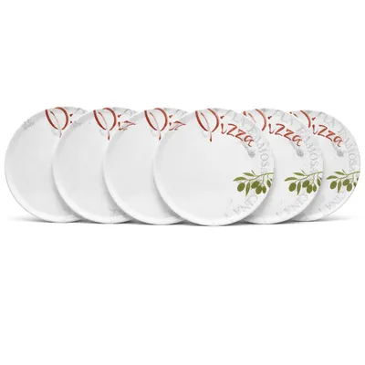 Produktbild von Pizzateller Famosa 33 cm 6er-Set Porzellan weiß – Van Well – großer Servierteller für Pizza
