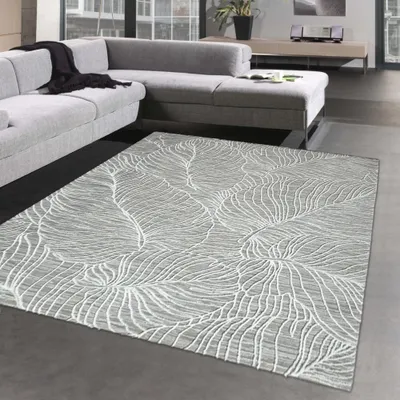 Produktbild von Recycle Wohnzimmerteppich mit hoch-tief Effekt Blätterdesign in creme grau Größe - 120x170 cm