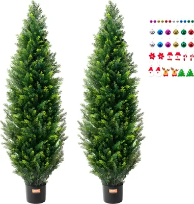 Image de lot de 2 cèdres artificiels taillés en forme de plantes artificielles PE cyprès152,4cm