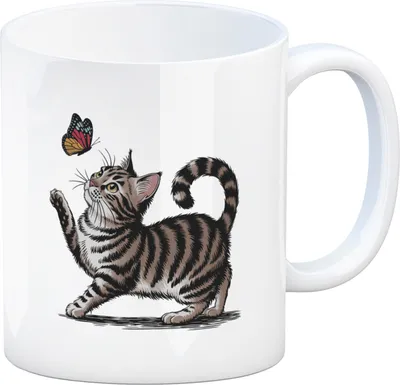 Produktbild von Katze mit Schmetterling Kaffeebecher für Tierliebhaber