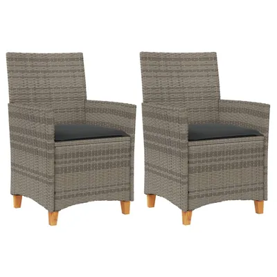 Produktbild von vidaXL Gartenstühle mit Kissen 2 Stk. Grau Poly Rattan Massivholz