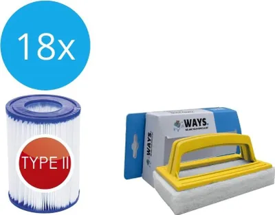 Produktbild von Bestway - Typ-II-Filter geeignet für Filterpumpe 58383 - 18 Stück & WAYS Scheuerbürste