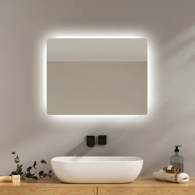 Produktbild von EMKE Badspiegel mit Beleuchtung LED Wandspiegel mit Beschlagfrei, 2 Farben des Lichts, Druckknopfschalter,Energiesparend 45x60cm
