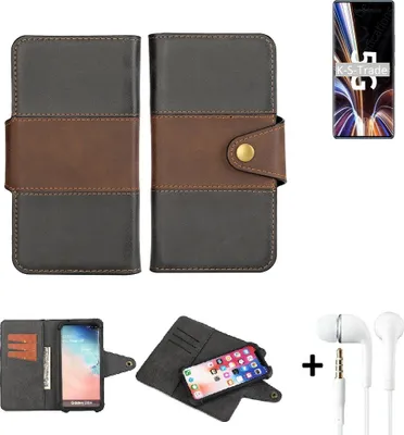 Produktbild von K-S-Trade Handyhülle Schutzhülle Bookstyle Wallet-Case kompatibel mit ZTE Axon 40 Pro + earphones Bumper rundumschutz schwarz-braun 1x