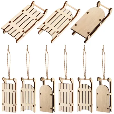 Zdjęcie produktu dla Mini sanie drewniane ozdoby na choinkę dekoracje świąteczne DIY 9 szt.