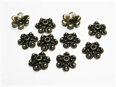 Produktbild von Vintageparts Perlkappen verziert antik Bronze 10 mm, 10 Stück