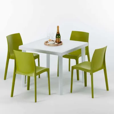 Produktbild von Weiß Quadratisch Tisch und 4 Stühle Farbiges Polypropylen-Außenmastenset Grand Soleil Rome Love - Grün Anis