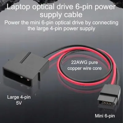 Zdjęcie produktu dla Adapter zasilania molex 4 pin na sata 6 do napędu optycznego laptopa 20