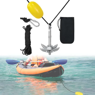 Produktbild von YARDIN Bootsanker Faltanker klappanker Boot Anker Ankerset mit Ankerleine, Ankerboje, Karabiner und Transporttasche für Boot, Schlauchboot, SUP, Kajak, Kanu - 0,7kg