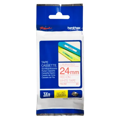 Produktbild von Brother TZe-252 - Standard-Klebstoff - Rot auf Weiß - Rolle (2,4 cm x 8 m) 1 Kassette(n) laminiertes Band - für Brother PT-D600, P-Touch PT-3600, D800, E550, E800, P750, P900, P950, P-Touch EDGE PT-P750