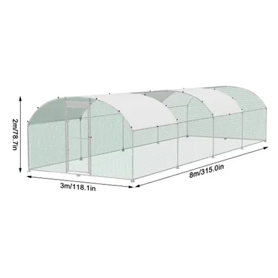 Image de UISEBRT Poulailler 3x8m - Enclos métallique robuste pour volailles et petits animaux, cadre en acier galvanisé & toit en PE, arceaux