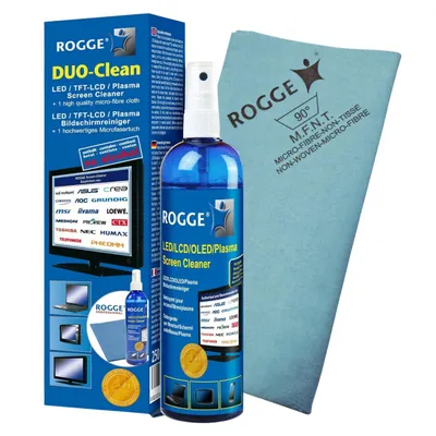 Produktbild von ROGGE DUO-Clean Original, 250ml Bildschirmreiniger inkl. 1x ROGGE Premium Microfasertuch. Für LCD-LED-TFT-OLED TV, Smartphone-Tablet usw.