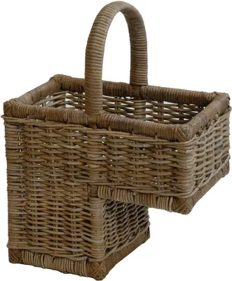 Produktbild von KRINES HOME Praktischer Treppenkorb mit Tragegriff aus echtem Rattan / Korb für Stufen aus grauem Naturmaterial -  in DE (Grau Natur)